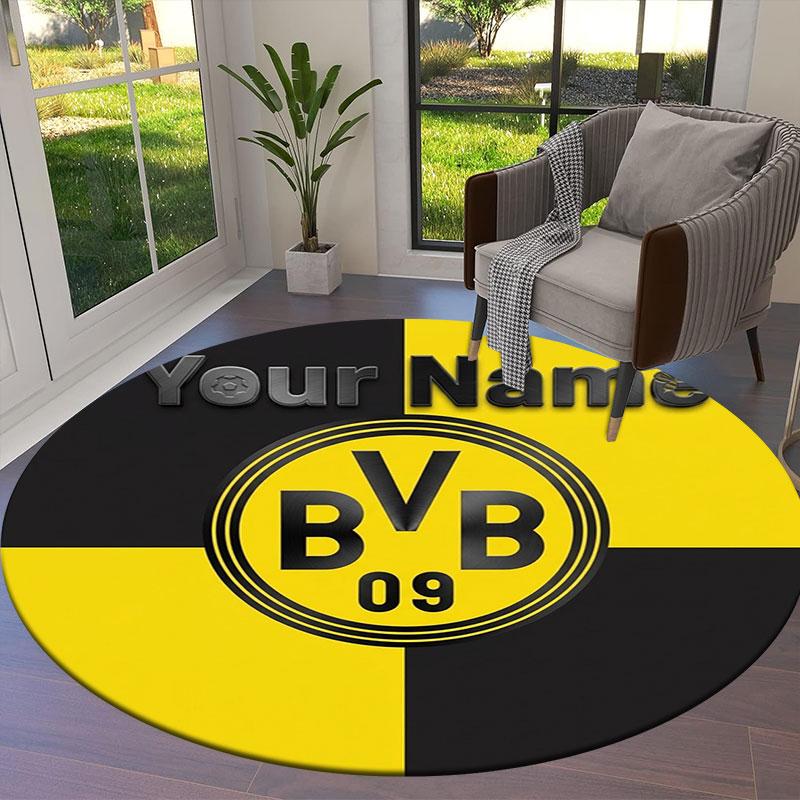 Borussia Individueller Name Runder Teppich, Teppich für Wohnzimmer Schlafzimmer Sofa Spielzimmer Dekor, Rutschfeste Bodenmatte