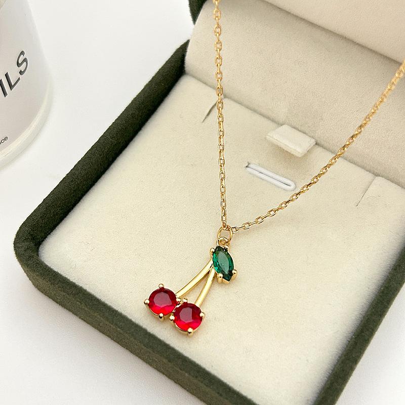 Internet Celebrity Cherry Necklace Fashion Light Luxury Commuter Niche Collarbone Chain Fresh Sweet Gentle Necklace Women