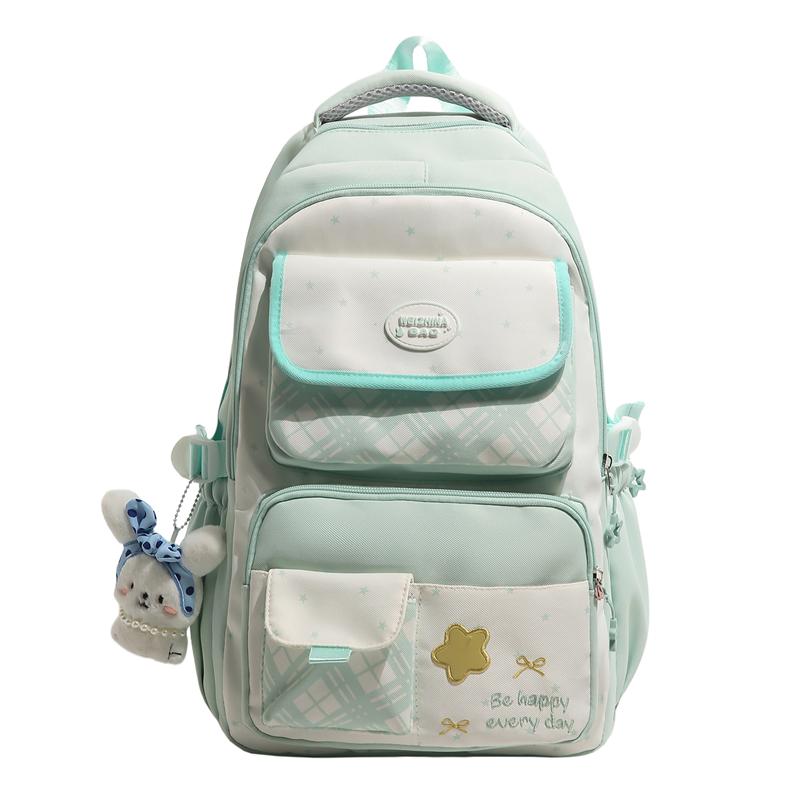 Printed Contrast Student Schoolbag Women's College Style Multi-Compartment Backpack