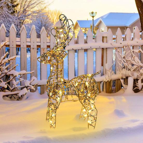 3D Christmas Reindeer Decoration Battery Operated Prelit Iron Reindeer with 30 LED Lights Outdoor Indoor Lighted Standing Deer for Garden Yard Lawn
