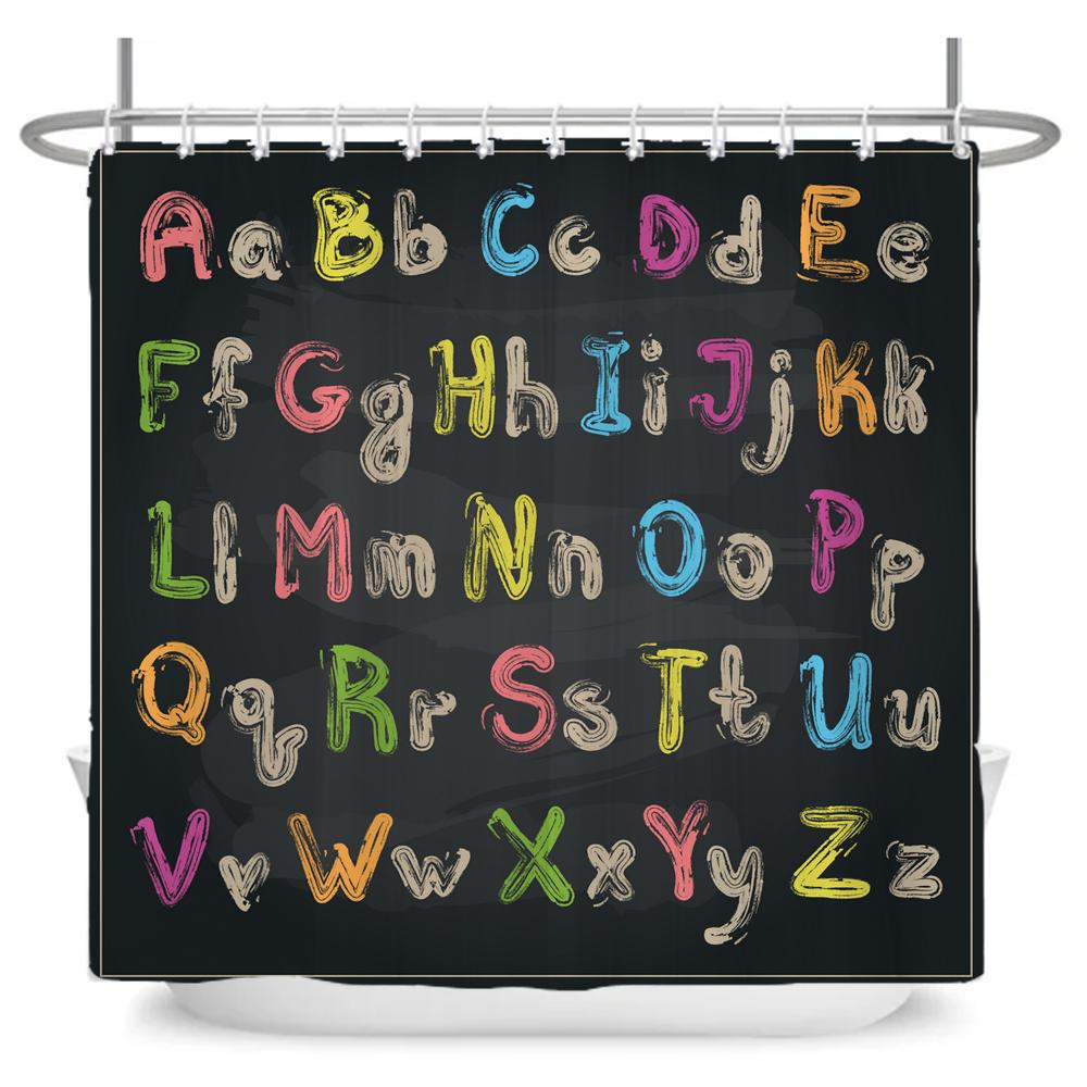 Cute Letter Pattern Fabric Shower Curtain Baby Room Decor Waterproof Shower Curtain Bathtub Curtain Bathroom Textured With Hooks W120xH180cm
