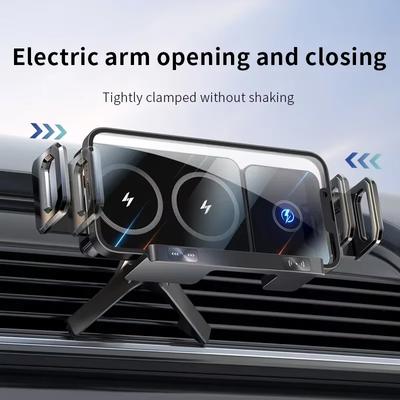 Automatic Dual Coil Wireless Car Charger For iPhone Samsung Galaxy Z Fold 4 3 2 Flip 4 3 Phone Holder Car Fast Charging Station