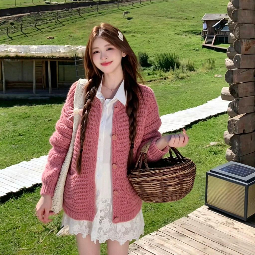 Women's Hollow Knit Cardigan - Gentle, Loose Fit for Autumn/Winter 2024