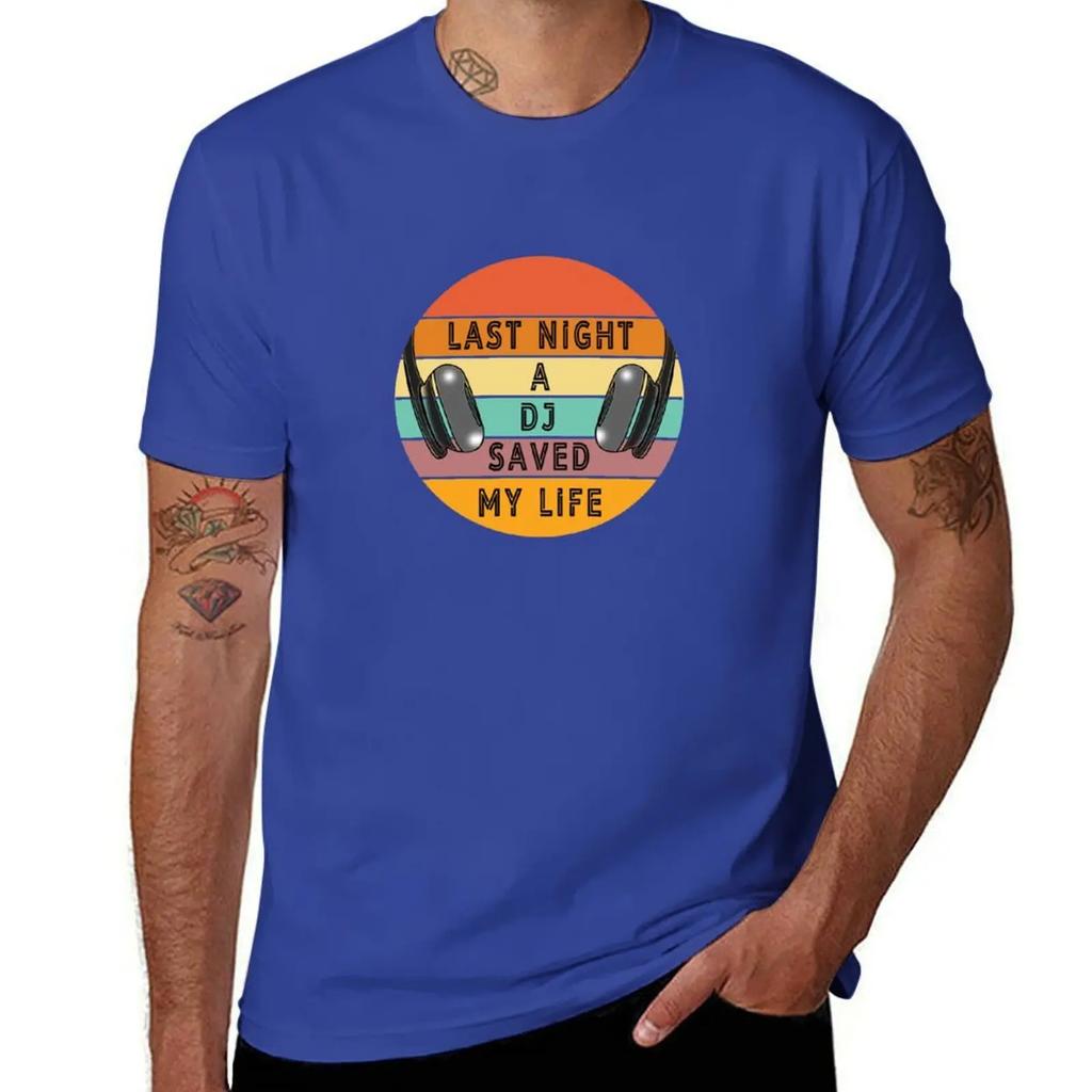 Last Night a DJ Saved My Life in Colourful Sun with Headphones T-Shirt graphics custom shirt cute clothes mens graphic t-shirts
