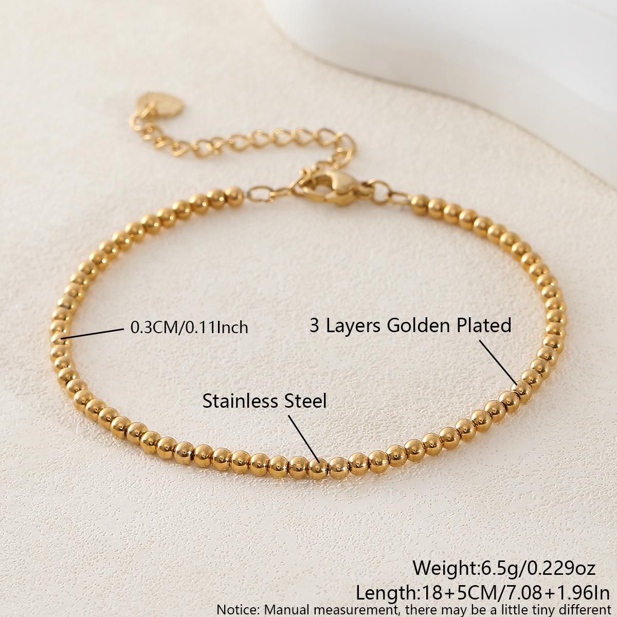 

Классический регулируемый браслет из бусин из нержавеющей стали золотого, серебряного и черного цвета (10/8/6/4ММ)