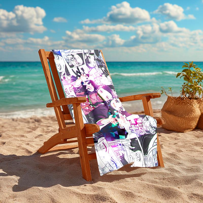 Japanese artist Koyoharu Gotouge's Demon Slayer beach towel, outdoor camping vacation swimming beach towel, outdoor absorbent bath towel blanket K17