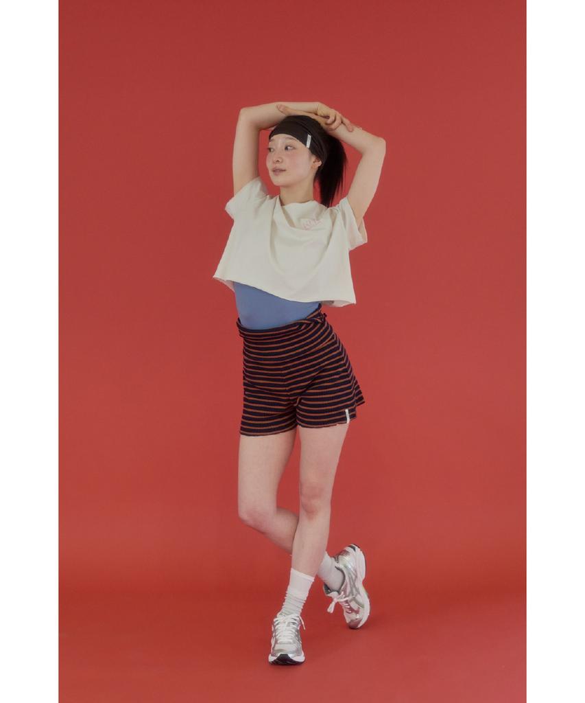 Kyupido Petit Stripe Warm-Up Shorts _ Navy Orange