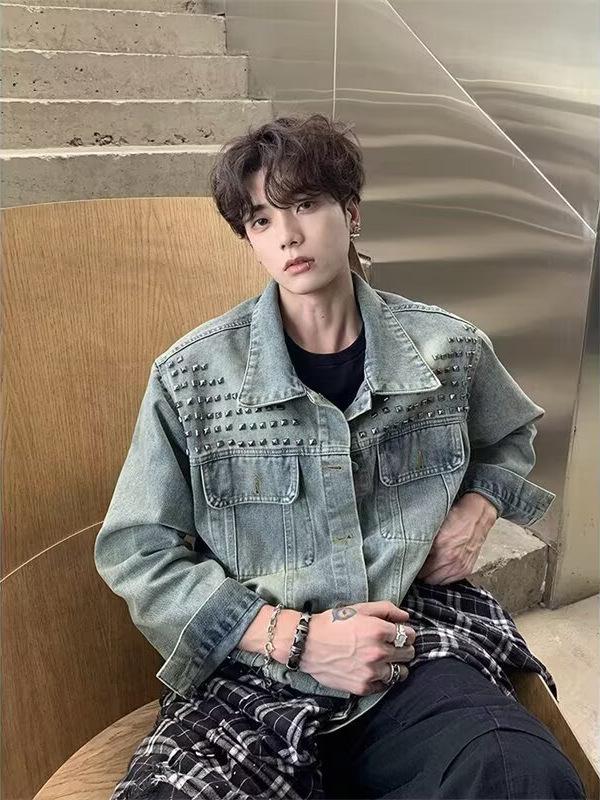 Unisex Rivet Denim Jacket - Trendy Spring/Autumn Design for Couples