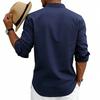 Men Linen Blend Long Sleeve Shirt, Mandarin Collar Ethnic Geometric Print Half Button Henley Shirts Casual Beach Bohemian Tops For Men Multiple Colors