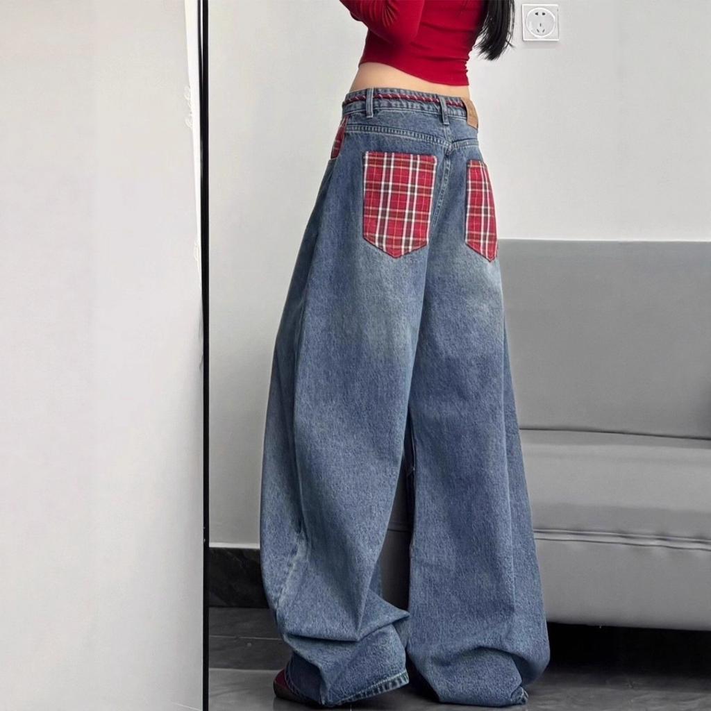 Women's High Rise Loose Fit Wide Leg Jeans Casual Korean Denim Pants With Wash