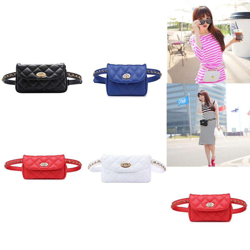 Elegant Women Classic Fanny Pack Chain Waist Hip Belt Bag With Soft Pu Leather