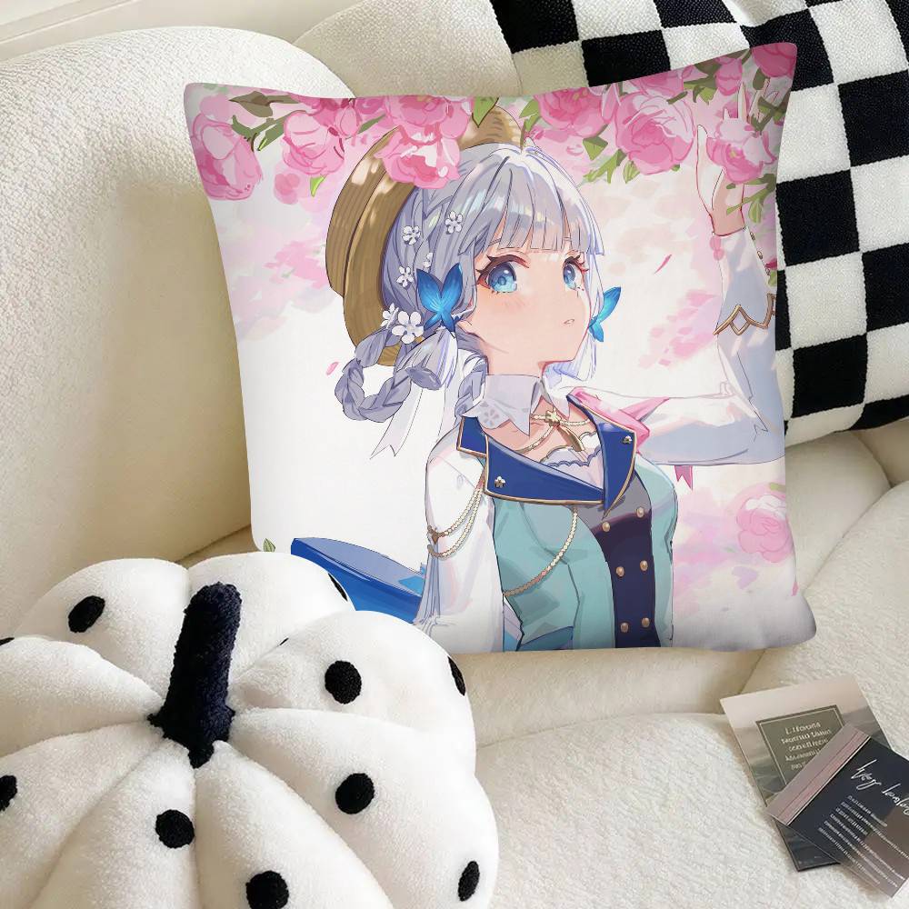 Game Anime Genshin Impact Kamisato Ayaka Pillow Case Fashion Square Pillowcase Bedroom Sofa Room Ins Decoration Leisure