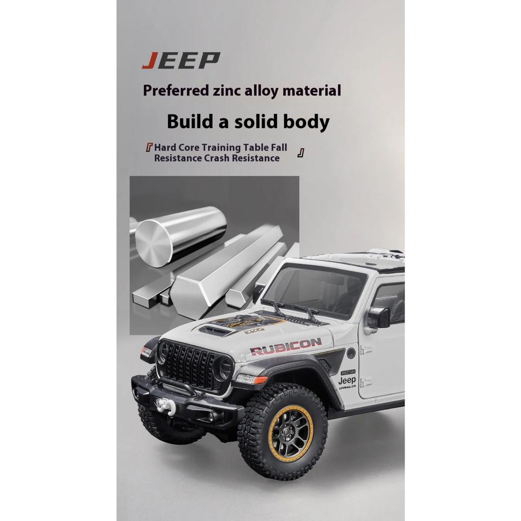 1/18 Jeep Wrangler Rubicon Convertible Version Off Road SUV Alloy Diecast Car Model Sound & Light Children Toys Birthday Gifts