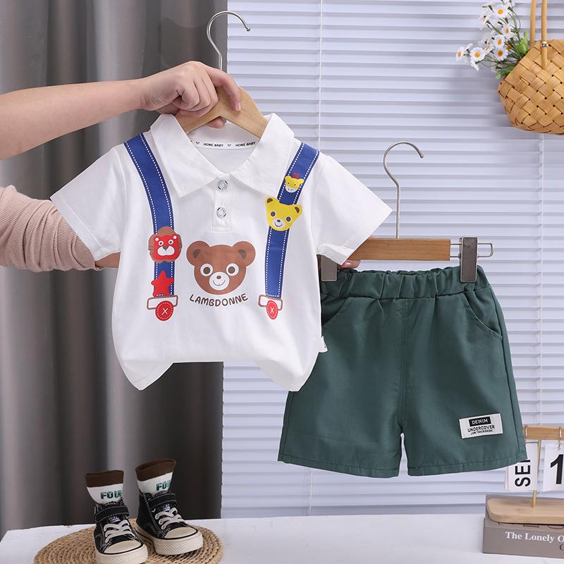 2026 Boys' Summer Stylish Bear Print Shorts Set - Trendy Two-Piece Outfit