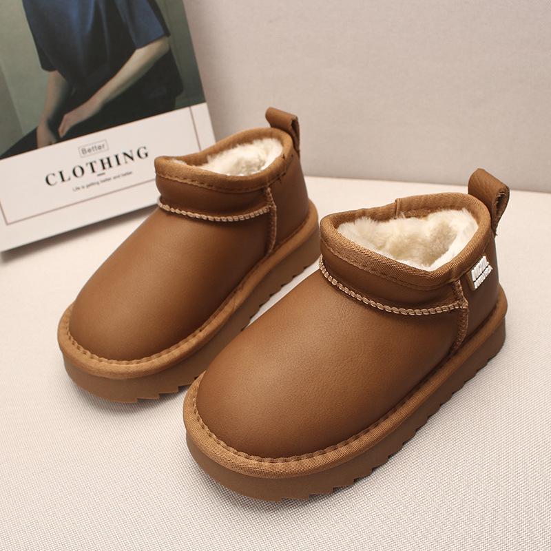 Echte Leder Kinder Winter Schneestiefel - Jungen & Mädchen Dicke Warme Baumwolle Kurze Stiefel 2025