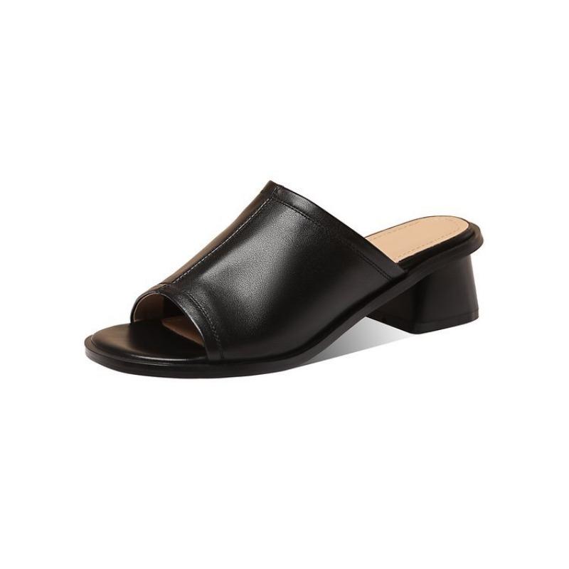 Fashion Hot Sale Summer Women Slippers Vintage Fashion Thick Heel Sandals Women's Open Toe Solid Color Comfortable Middle Heel Slides