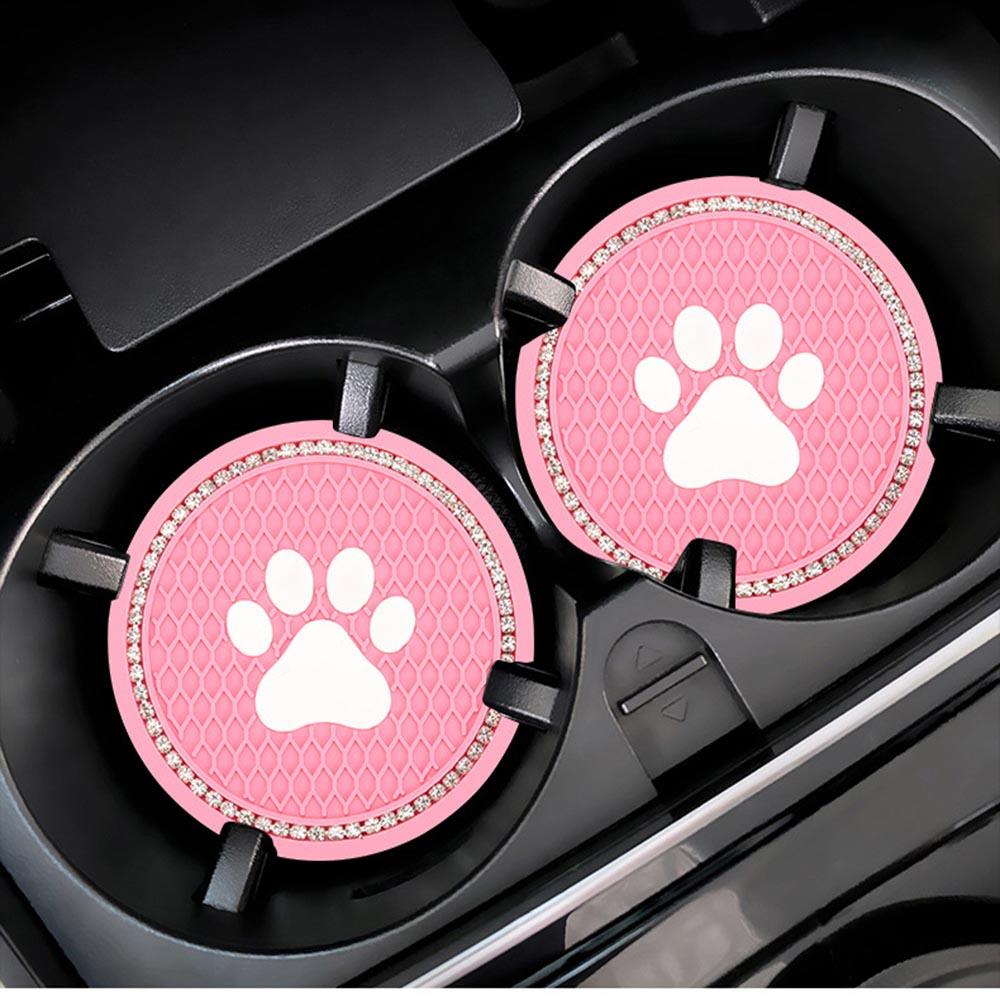 Silicone Diamond Rhinestone Dog Paw Bling Cup Holder Car Coasters Anti Slip Car Mats Water Cup Pad Interior Accessories Decor