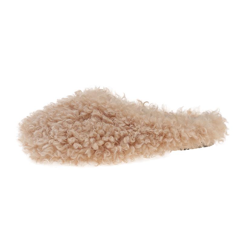 Baotou lamb wool slippers women's autumn and winter wear 2025 new thick-bottomed muffin Internet celebrity piled cotton slippers