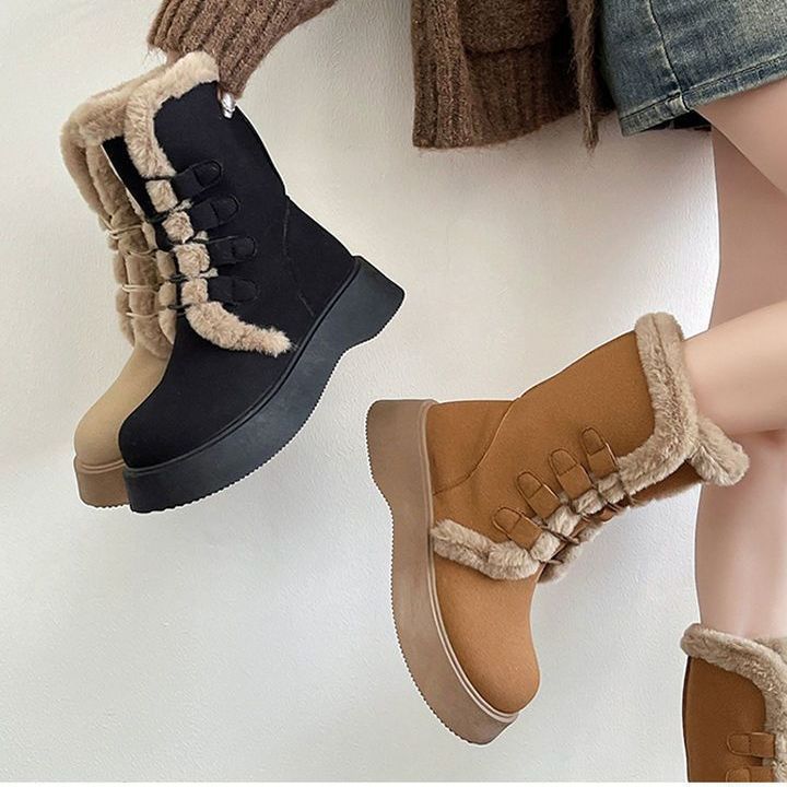Women's Fur Mouth Soft Sole Winter Warm Fur One Snow Boots Padded Lined Ankle Boots Anti-slip Hiking Casual Sports Cotton Boots Martin Boots