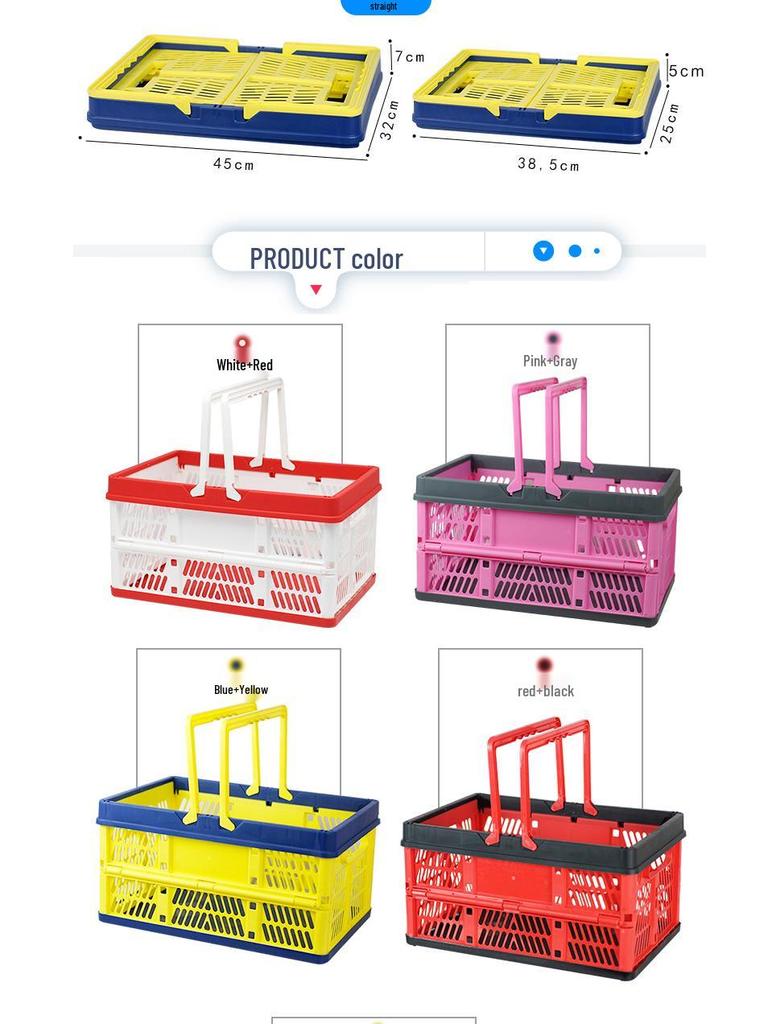 Foldable Plastic Shopping & Storage Basket for Market, Picnic, & Home