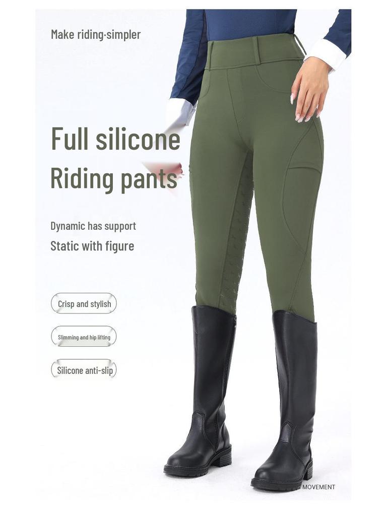Women's High Waist Equestrian Breeches with Full Seat Silicone Grip and Dual Side Pockets