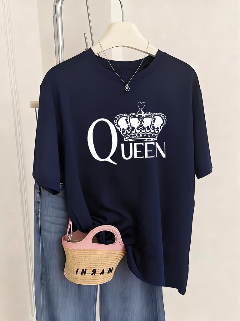 Queen Crown Graphic Printed TShirts Womens Basics ONeck T Shirts Comfortable Loose Short Sleeve Tops Summer Soft Woman Clothes