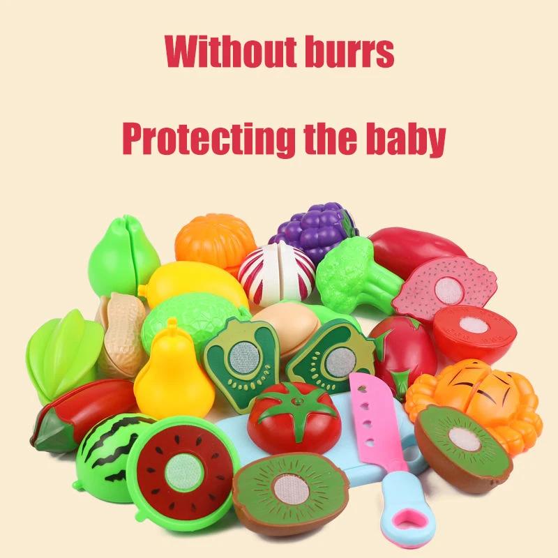 Non-Toxic Educational Toy Plastic Kitchen Toy Set Cut Fruit Vegetable Pizza Food Play House Simulation Toys Pretend Play Kids Toys Gifts