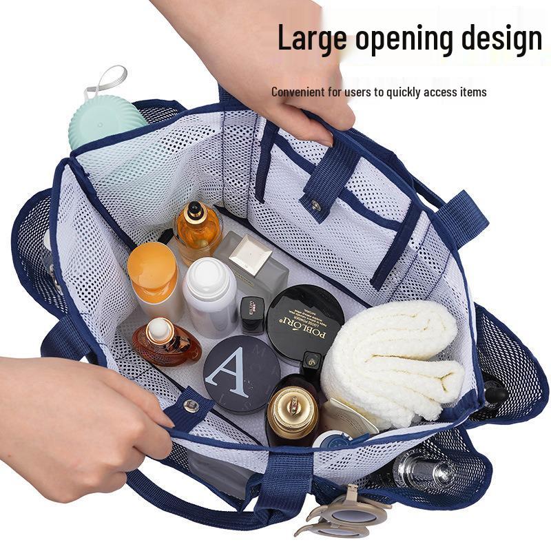 Large Capacity Beach Tote: Foldable Mesh Bag for Toiletries & Swimsuits with Single Shoulder Strap