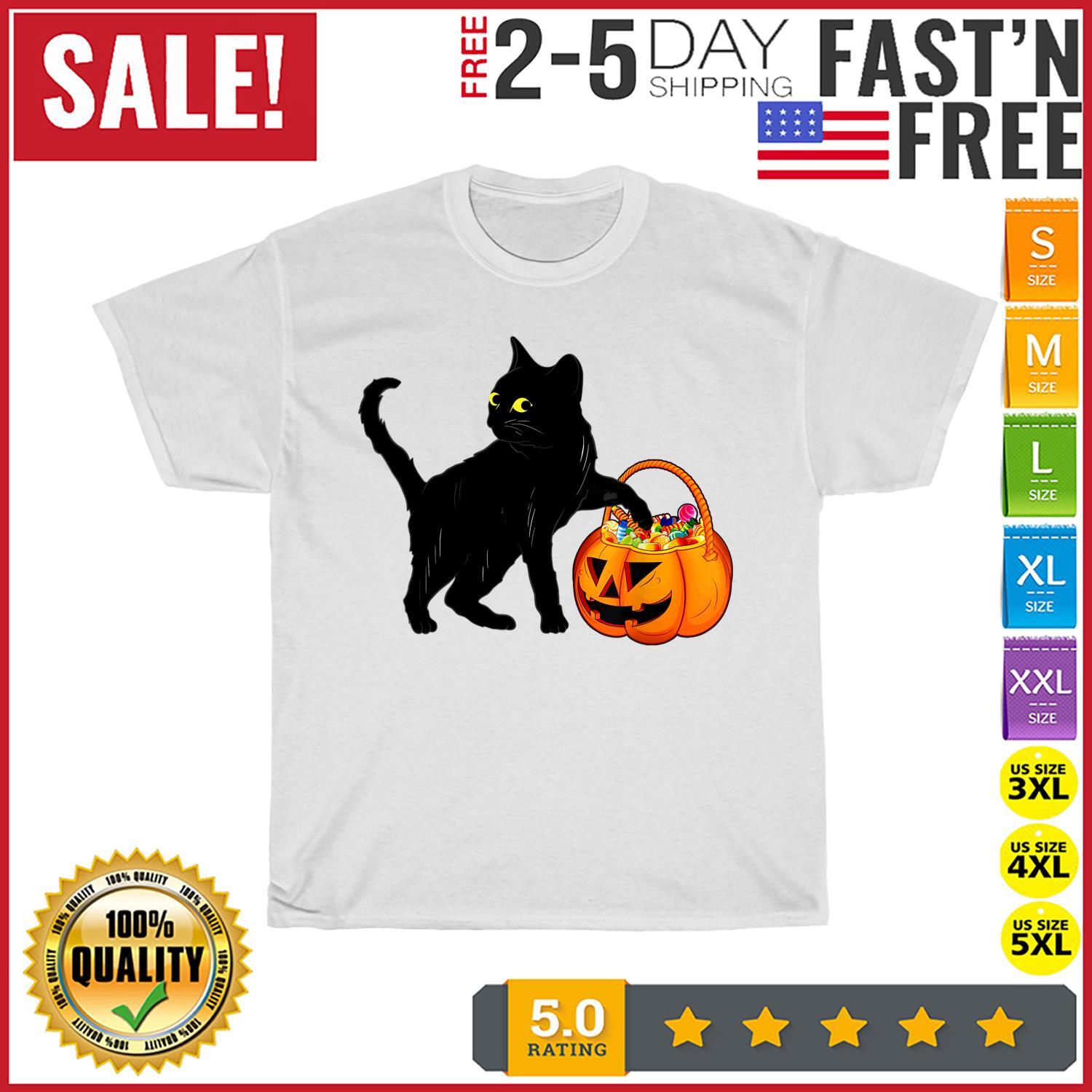 Black Cat Halloween Candy Pumpkin Bag Sweet Lollipop Funny T Shirt Mens Womens Tees Top Men Women New 2XL