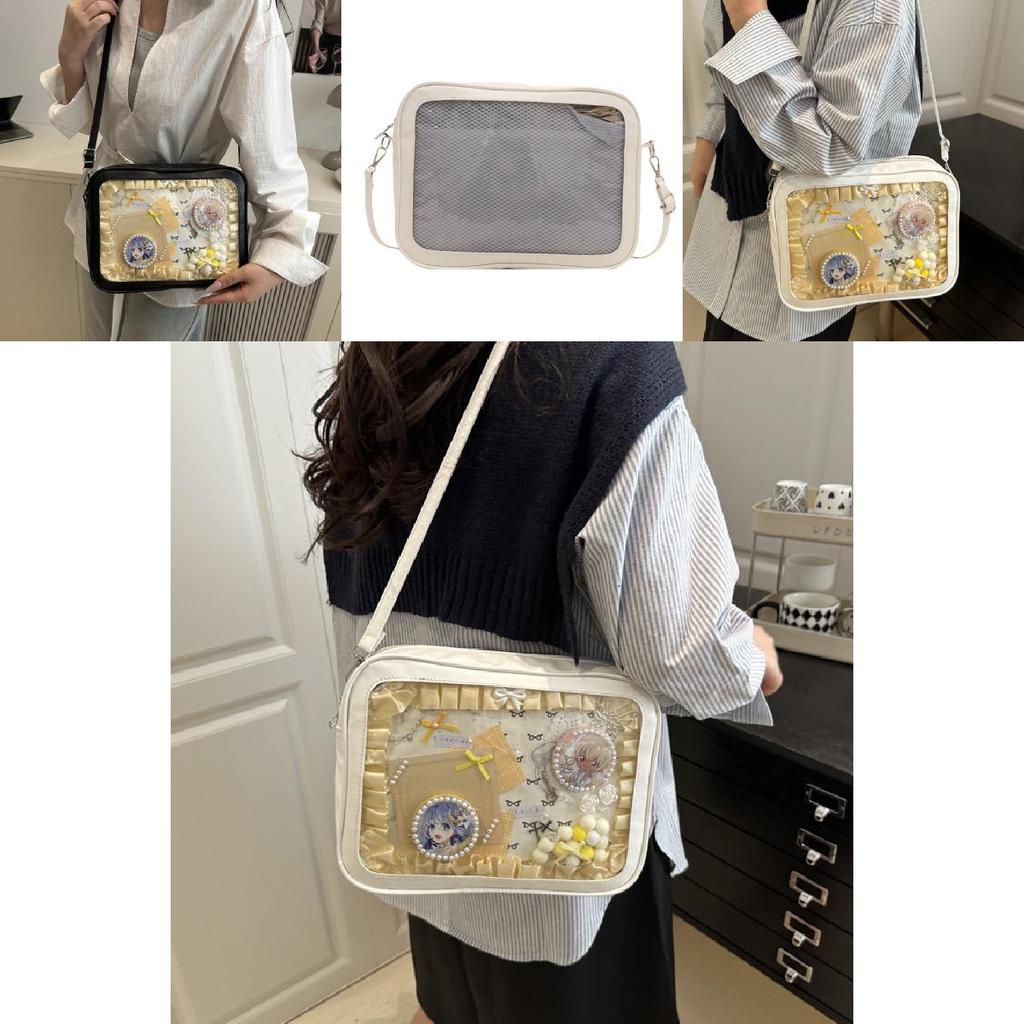 Solid Color Large Capacity Women Shoulder Bag With Transparent Compartment For Daily Fashion