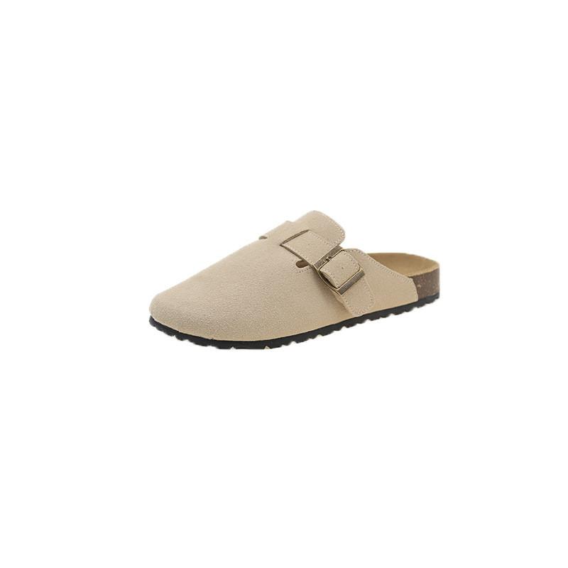 Chic Casual Vintage Round Toe Buckle Sandals Women Comfortable Pu Upper Spring Fashionable Slip On Mules