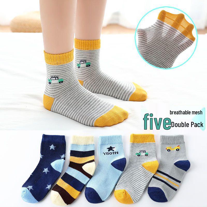 Breathable Cotton Mid-Calf Socks for Kids (1-15 Years), Anti-Odor, Cute Design for Boys and Girls, Ideal for Spring and Autumn.