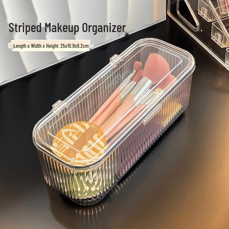 Dustproof Cosmetic Organizer: Powder Puff, Brushes, Lipstick, Sponge Storage Box for Dressing Table.