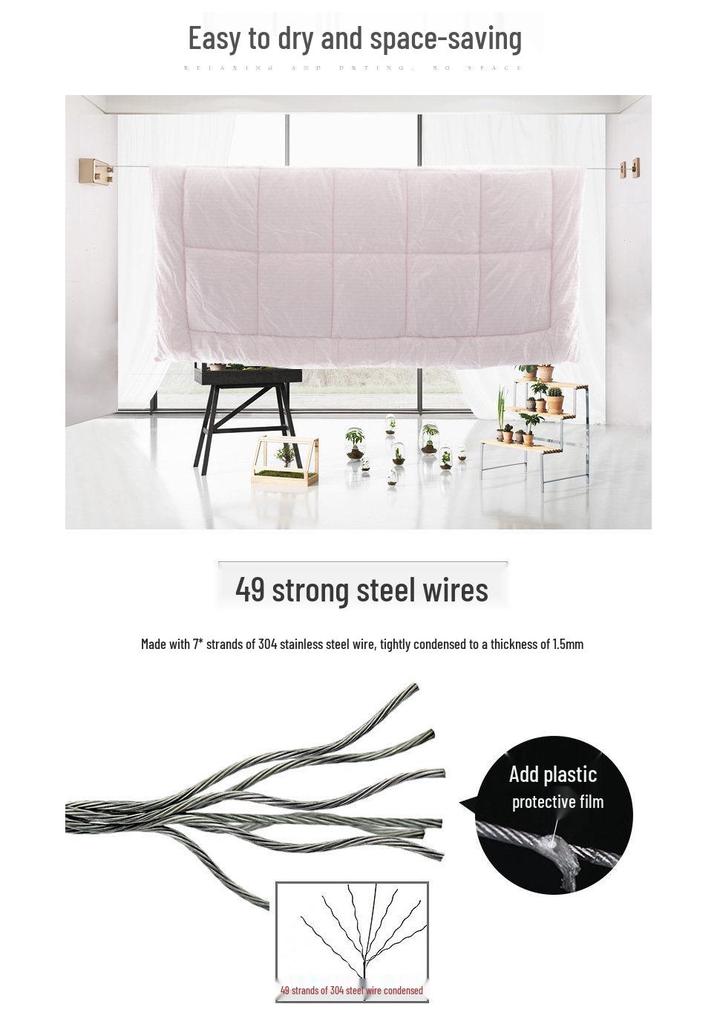 Retractable Wall-Mounted Invisible Clothes Drying Line for Indoor/Outdoor Use