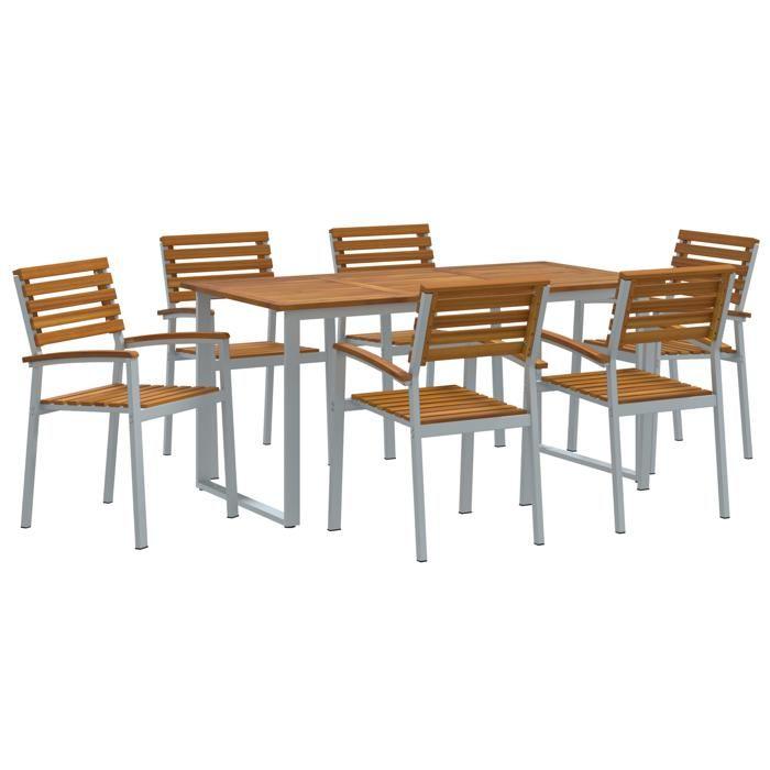 VidaXL Ensemble de salle à manger de jardin 7 pièces en bois d'acacia massif et métal 3284346