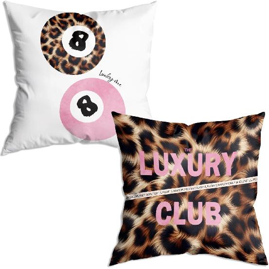 Trendy Funky Cheetah Pink Y2K Luck 8 Ball Pillow Covers 18x18 Set of 2,Cheetah Leopard Lover Gifts for Women,Coquette Preppy Pillow Covers for Girls