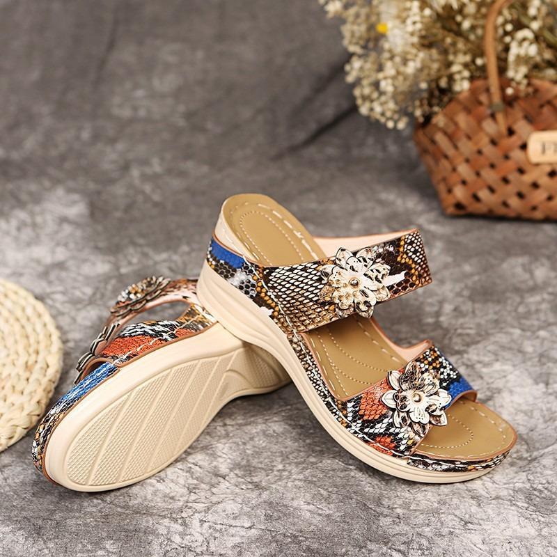Summer women's shoes large size wedge heels slippers flower leopard print platform sandals