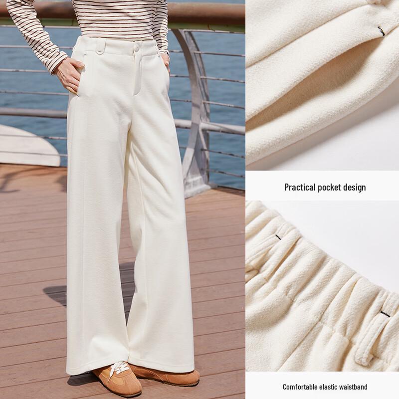 Xiangying Women's High-Waist Drape Wool-Blend Straight-Leg Pants