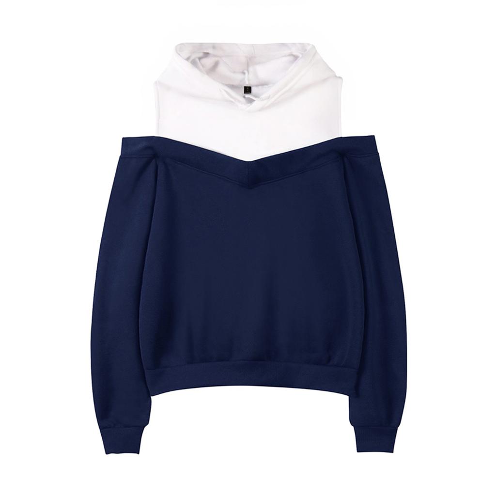Ladies' Fashion Trend Off Shoulder Fake Two-piece Hooded Sweatshirt