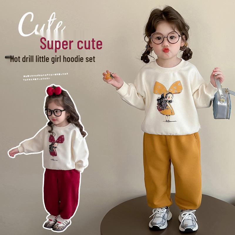 Girls' 2026 Spring-Autumn Korean Cartoon Print Fashion Set