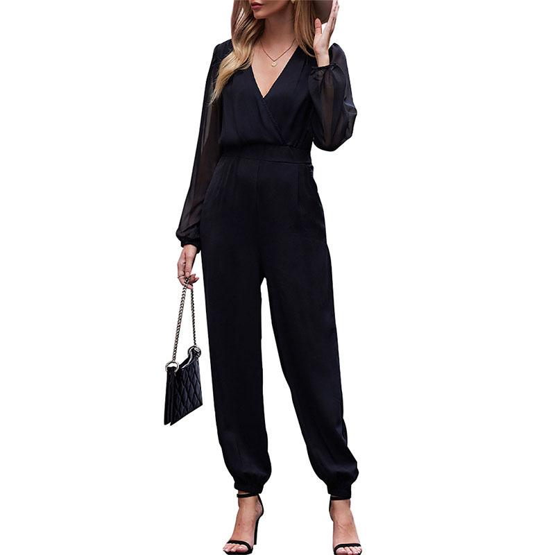 Calças Macacão de Verão Feminino Preto Sem Mangas