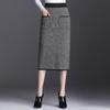 Autumn Winter Women's Midi Knitted Skirt Female Skirt High Waist Thicken Pockets Slim One Step Hip Skirt