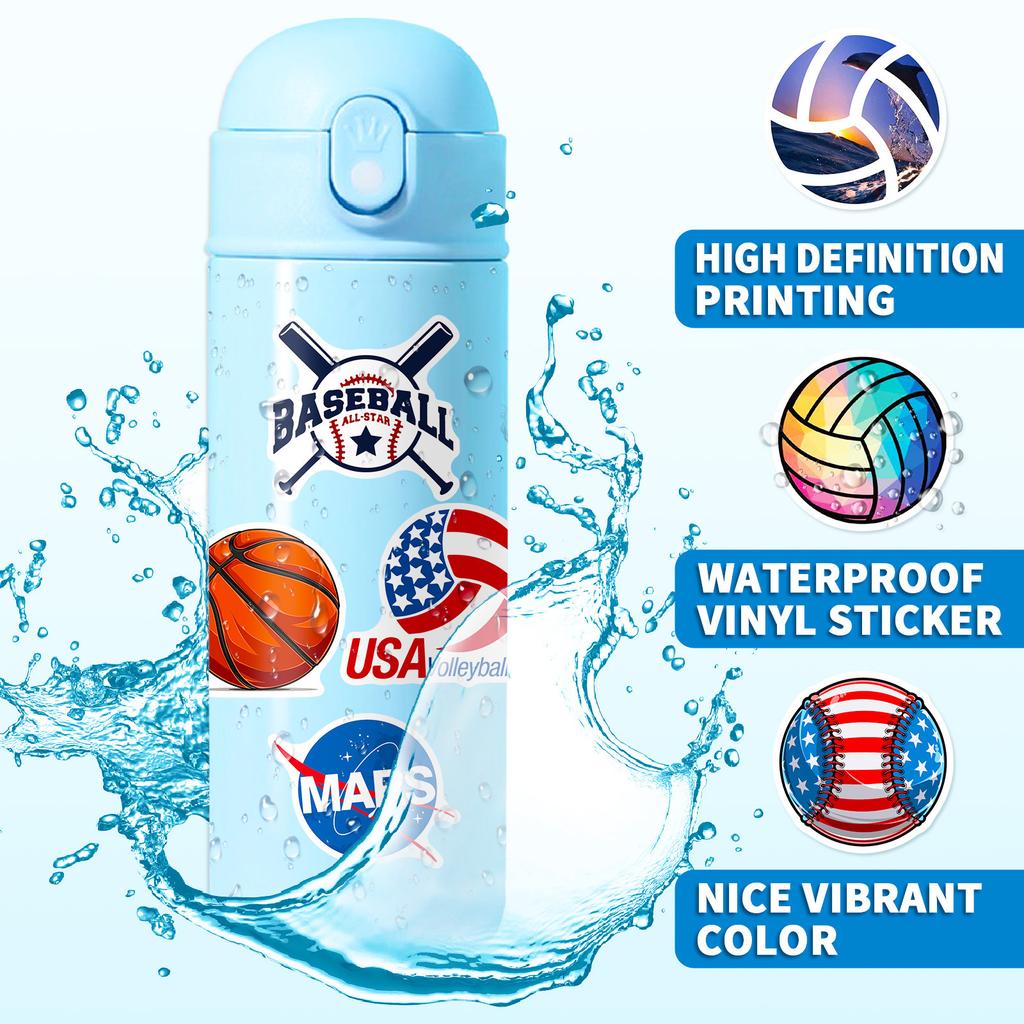 50 Self-Created Ball Sports Stickers, Rugby Volleyball Softball Football Nba Basketball Sports Collection Stickers