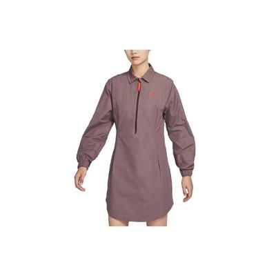 Solid Color Logo Zip Collar Long Sleeve Dress Women Dresses Eclipse-Purple Red DV8031-291