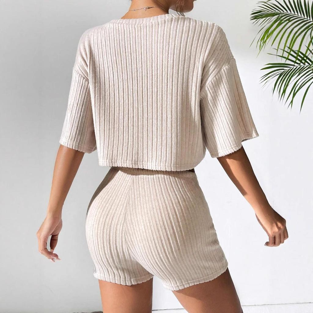 2025 Frühling Sommer Mode Crop Top T-Shirt und Shorts 2-teiliges Set Damen Lässig Sportbekleidung Set