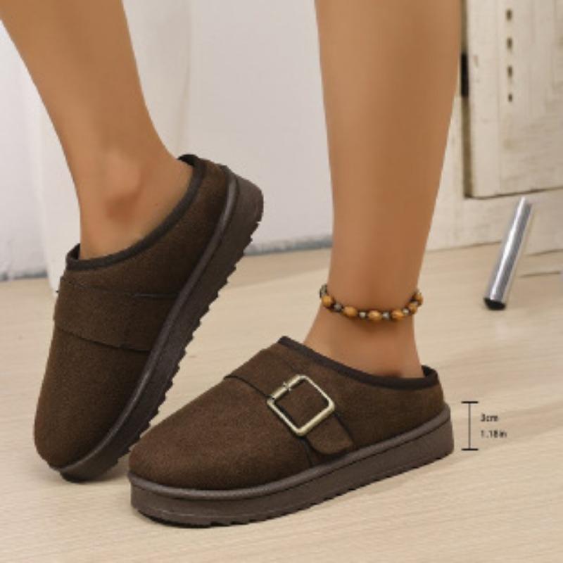 Women's winter fur one plush lining a foot stirrup warm cold lightweight hiking waterproof non-slip soft bottom belt buckle snow boots cotton slippers