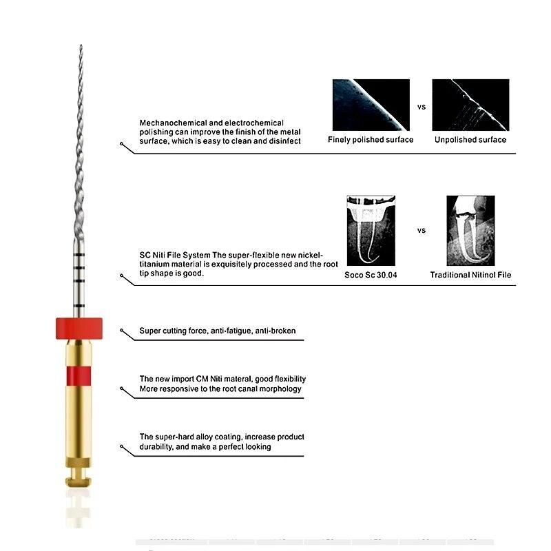 Zubní pilník Kužel kořenového kanálku Endodontický pilník Zlatý rotační pilník aktivovaný teplem Flexibilní materiály pro zubaře SOCO