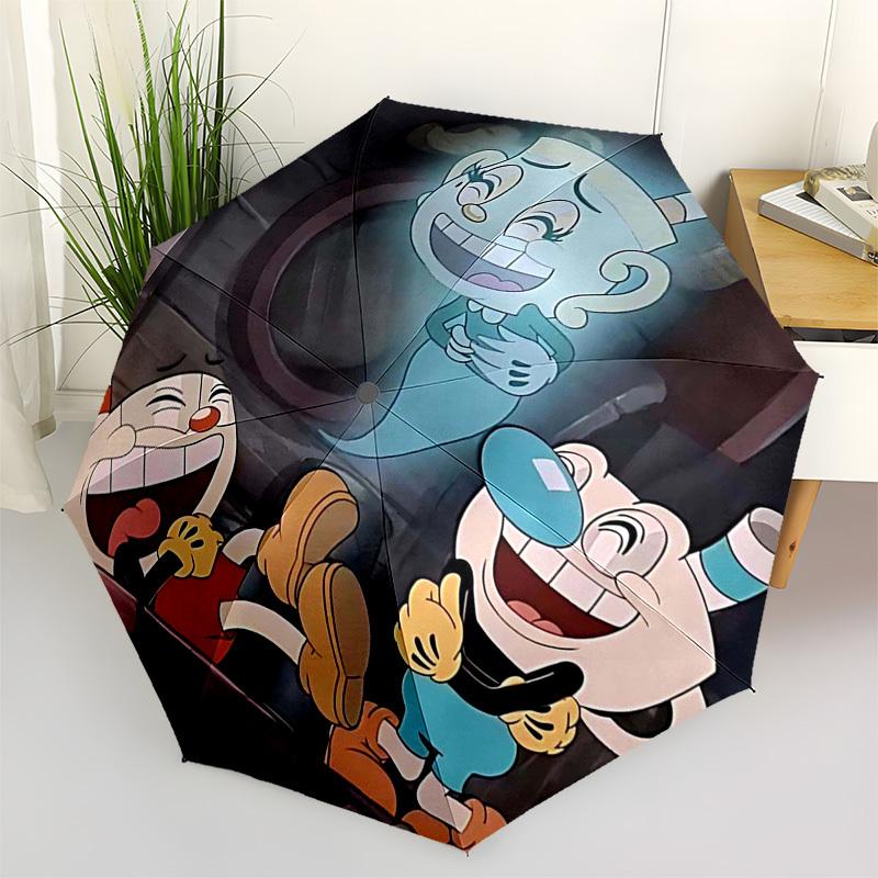 1pc Cuphead & Mugman Outdoor Umbrella - Automatic Opening/Closing, Portable Tri-Fold Design with 8-Rib Iron Frame - Perfect Gift for Fans, Travelers,