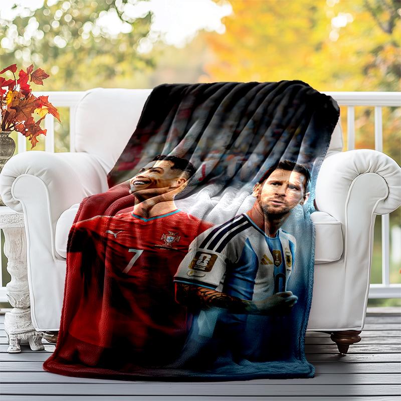 Messi & Ronaldo Flannel Blanket Soft All-Season Throw, Design for Camping, Car Travel, Hiking Sofa, Bed, Office Perfect Gift for Parties