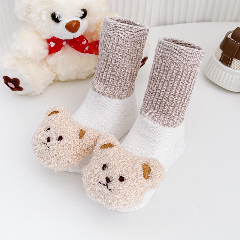 Bear Doll Baby Long Socks Anti Slip Infant Loose Mouth Stockings Winter Warm Children Floor Socks Cartoon Newborn Plush Footwear